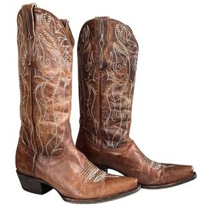 Idyllwind "Sweet Tea" Leather Western Boots Women's 7 Snip Toe Studded Western